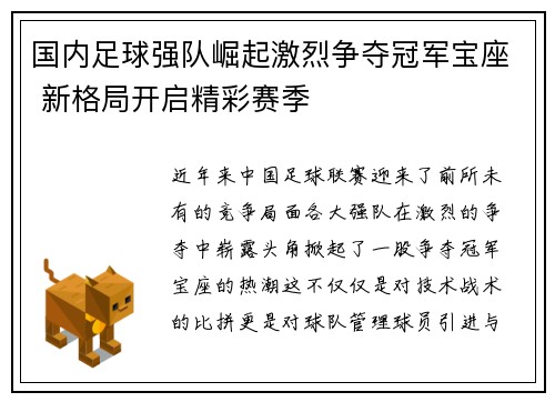 国内足球强队崛起激烈争夺冠军宝座 新格局开启精彩赛季